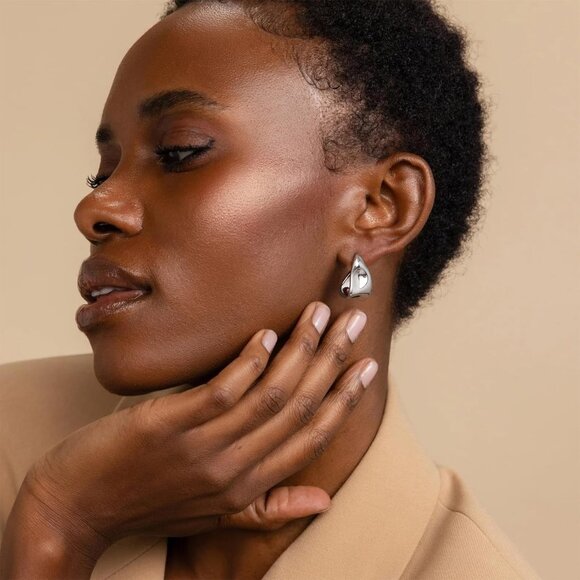 Chunky Gold Square SL Stud Earrings Women 14k Plated Trendy Fashion Jewelry - Picture 2 of 6